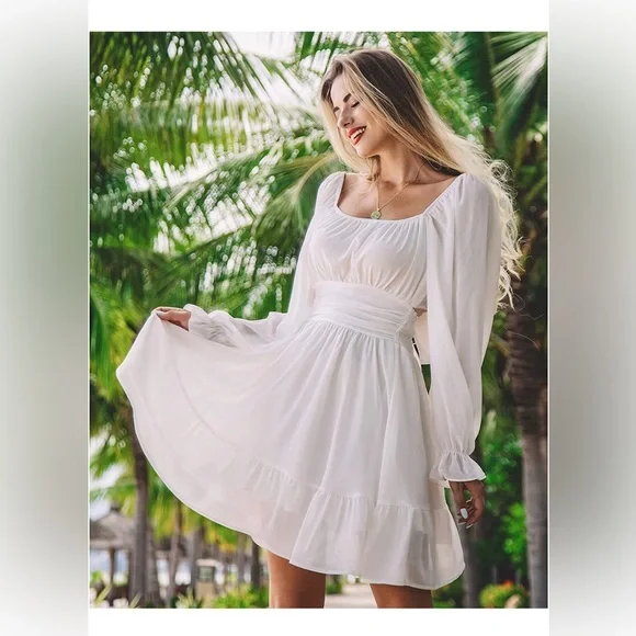 ワンピース INSTANTFUNK Square-neck short-sleeve mini dress 4BTR520 INSTANTFUNK Square-neck short-sleeve mini dress 4BTR520
